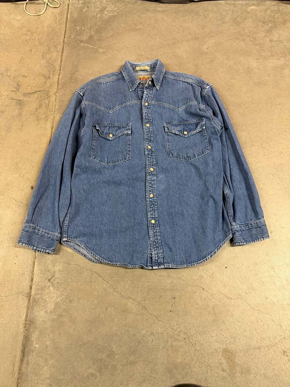 Vintage Anchor Blue WKWR Western Snap Denim Shirt Men's Size Small Blue